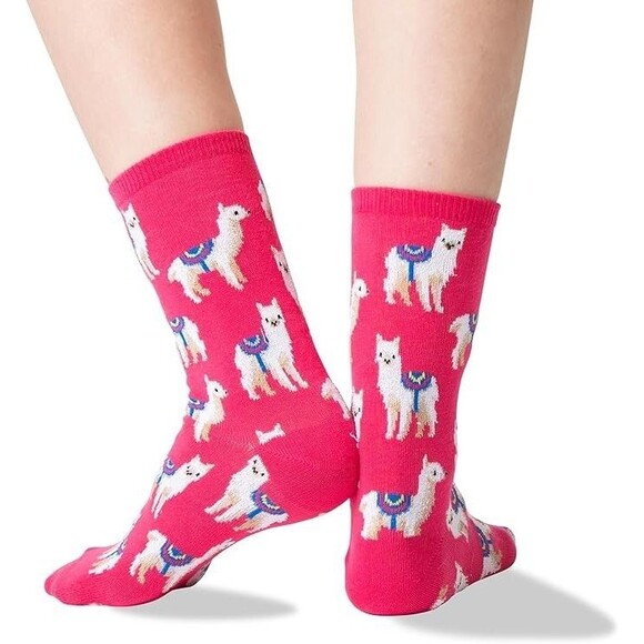 Hot Sox Unisex Llama Pink Crew Socks One Pair Fits Sizes 9-11 NWT - Picture 4 of 6